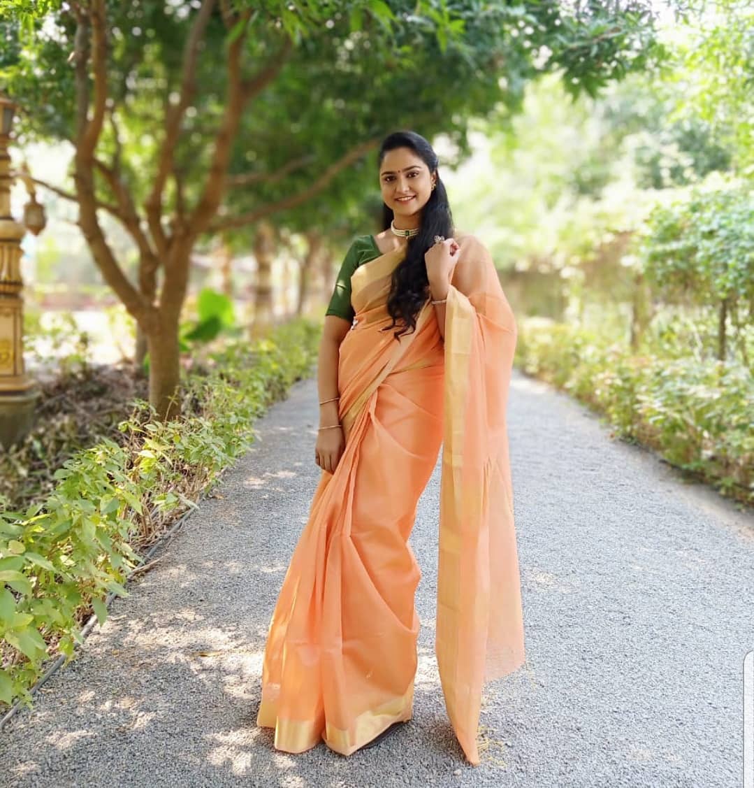 ZEE TELUGU TV ANCHOR KASI ANNAPURNA IN ORANGE SAREE BLOUSE 13